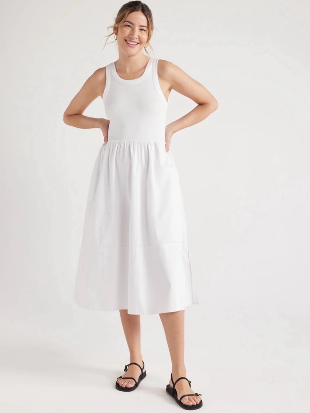 Free Assembly White Mixed Media Midi Dress